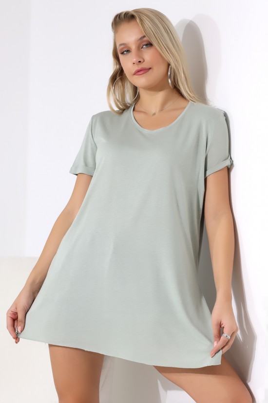 19598 BAYAN KISA KOL KATLAMA. YANL YARI DİKİŞSİZ VE YIRTM.VSK BİSİKLET YAKA TUNİK TSHIRT