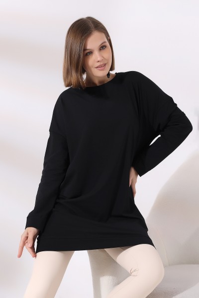 19186 KADIN LYC KOMPAKT BİSİKLET YAKA UZUN KOL SALAŞ YAKA-KOL-ETEĞİ MANŞETLİ  TUNİK 