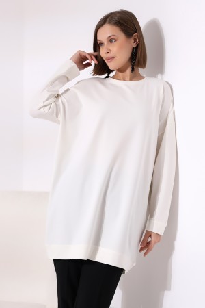 19186 KADIN LYC KOMPAKT BİSİKLET YAKA UZUN KOL SALAŞ YAKA-KOL-ETEĞİ MANŞETLİ  TUNİK 