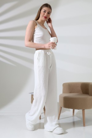 21959 KADIN JAKARLI VYN KUMAŞ  CEPLİ İNCE BELLASTİKLİ PAÇASI AÇIK SALAŞ PANTOLON 