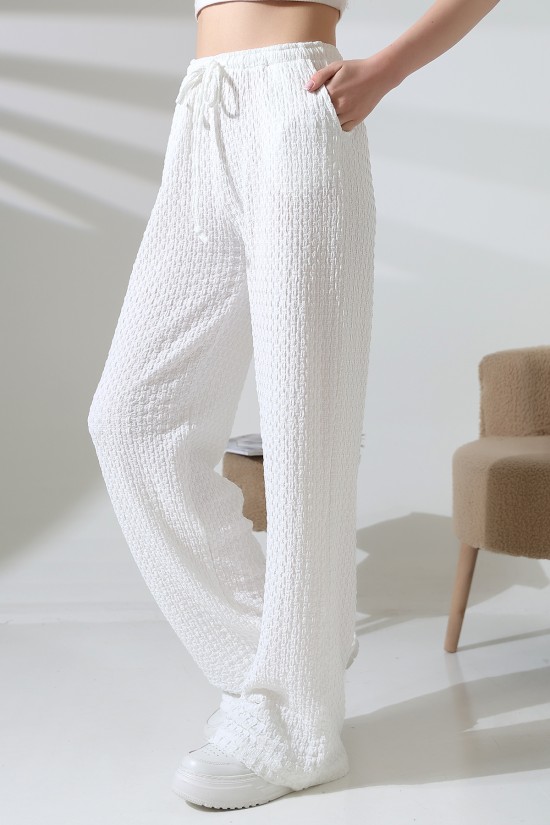 21959 KADIN JAKARLI KUMAŞ  CEPLİ İNCE BELLASTİKLİ PAÇASI AÇIK SALAŞ PANTOLON 