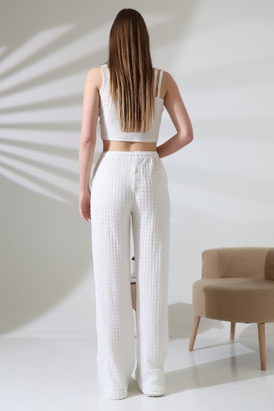 21959 KADIN JAKARLI KUMAŞ  CEPLİ İNCE BELLASTİKLİ PAÇASI AÇIK SALAŞ PANTOLON 