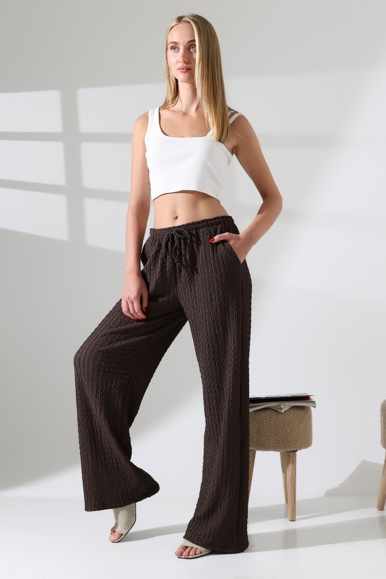 21959 KADIN JAKARLI KUMAŞ  CEPLİ İNCE BELLASTİKLİ PAÇASI AÇIK SALAŞ PANTOLON 