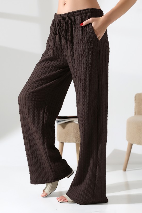 21959 KADIN JAKARLI KUMAŞ  CEPLİ İNCE BELLASTİKLİ PAÇASI AÇIK SALAŞ PANTOLON 