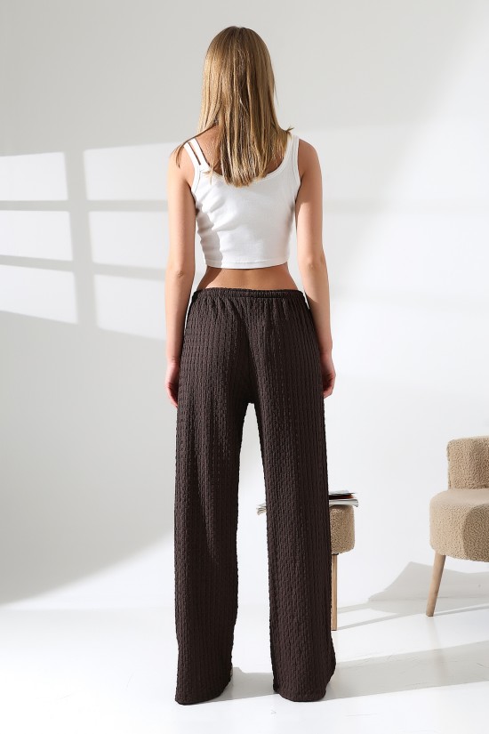 21959 KADIN JAKARLI KUMAŞ  CEPLİ İNCE BELLASTİKLİ PAÇASI AÇIK SALAŞ PANTOLON 