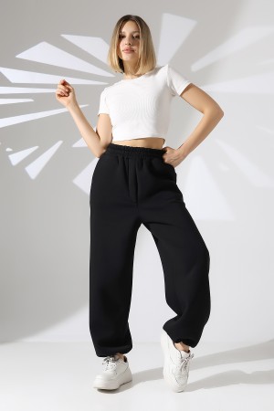 22135 KADIN 3 İP PENYE KOMPAKT ŞARDONLU ARKA TEK CEPLİ ÖNÜ PATLI PAÇASI AÇIK LASTİK AYAR BÜZGÜLÜ EŞOFMAN PANTOLON 