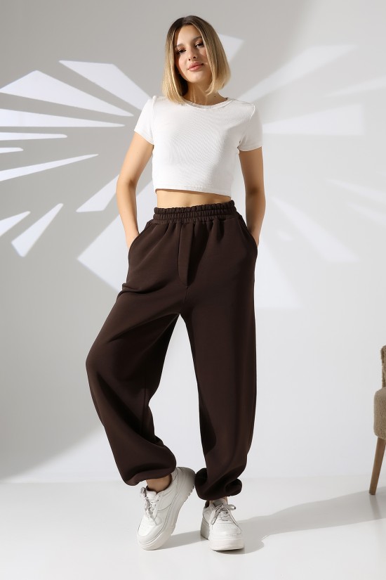 22135 KADIN 3 İP PENYE KOMPAKT ŞARDONLU ARKA TEK CEPLİ ÖNÜ PATLI PAÇASI AÇIK LASTİK AYAR BÜZGÜLÜ EŞOFMAN PANTOLON 