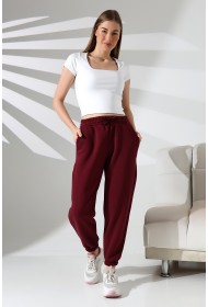 21629 KADIN 3 İP PENYE KOMPAKT ŞARDONLU CEPLİ PAÇASI LAST EŞOFMAN PANTOLON 