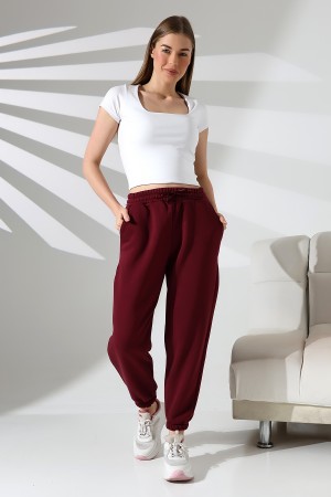 21629 KADIN 3 İP PENYE KOMPAKT ŞARDONLU CEPLİ PAÇASI LAST EŞOFMAN PANTOLON 