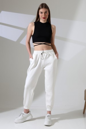 21629 KADIN 3 İP PENYE KOMPAKT ŞARDONLU CEPLİ PAÇASI LAST EŞOFMAN PANTOLON 