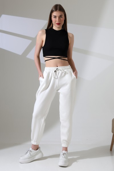 21629 KADIN 3 İP PENYE KOMPAKT ŞARDONLU CEPLİ PAÇASI LAST EŞOFMAN PANTOLON 