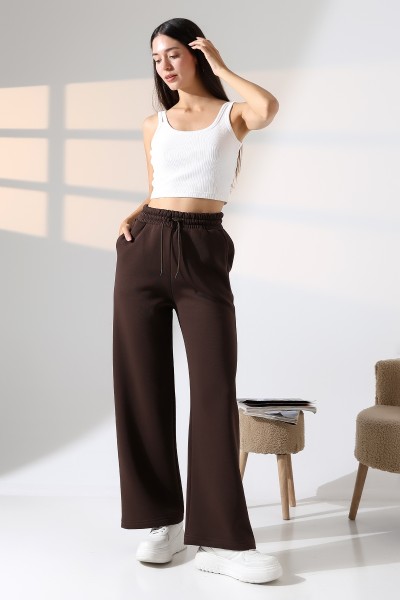 21776 KADIN 3 İP PENYE KOMPAKT ŞARDONLU CEPLİ PAÇASI AÇIK EŞOFMAN PANTOLON 