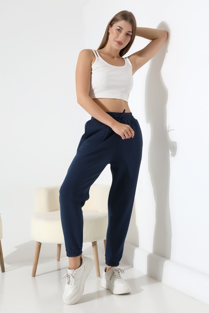 21936 KADIN 3 İP PENYE KOMPAKT ŞARDONLU BELİ KAŞGORSELİ KARYOKA KASAP CEPLİ PAÇASI 5 CM LAST EŞOFMAN PANTOLON 