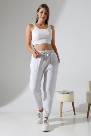 21936 KADIN 3 İP PENYE KOMPAKT ŞARDONLU BELİ KAŞKORSELİ KARYOKA KASAP CEPLİ PAÇASI 5 CM LAST EŞOFMAN PANTOLON 