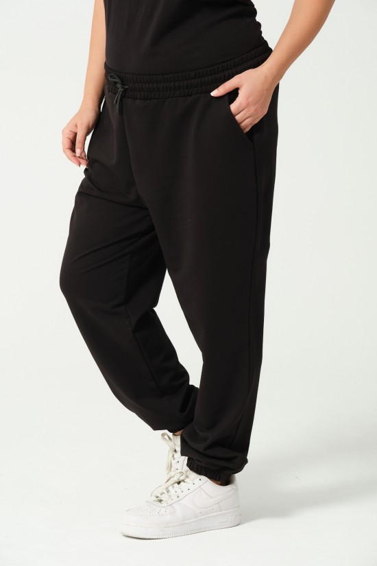 21633BB BÜYÜK BEDEN KADIN FULL LYC PENYE KOMPAKT 2 İPLİK CEPLİ PAÇASI LAST. EŞOFMAN PANTOLON 