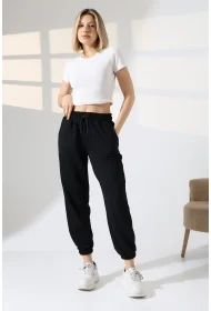 22169 KADIN DİAGONEL ŞARDONSUZ 3 İP PENYE KOMPAKT PAÇASI LASTİKLİ EŞOFMAN PANTOLON 