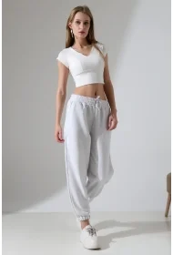 22169 KADIN DİAGONEL ŞARDONSUZ 3 İP PENYE KOMPAKT PAÇASI LASTİKLİ EŞOFMAN PANTOLON 