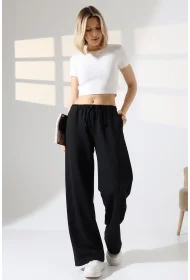 22182 KADIN DİAGONEL ŞARDONSUZ 3 İP PENYE KOMPAKT İNCE KEMERLASTİKLİ PALAZZO PAÇASI AÇIK EŞOFMAN PANTOLON 