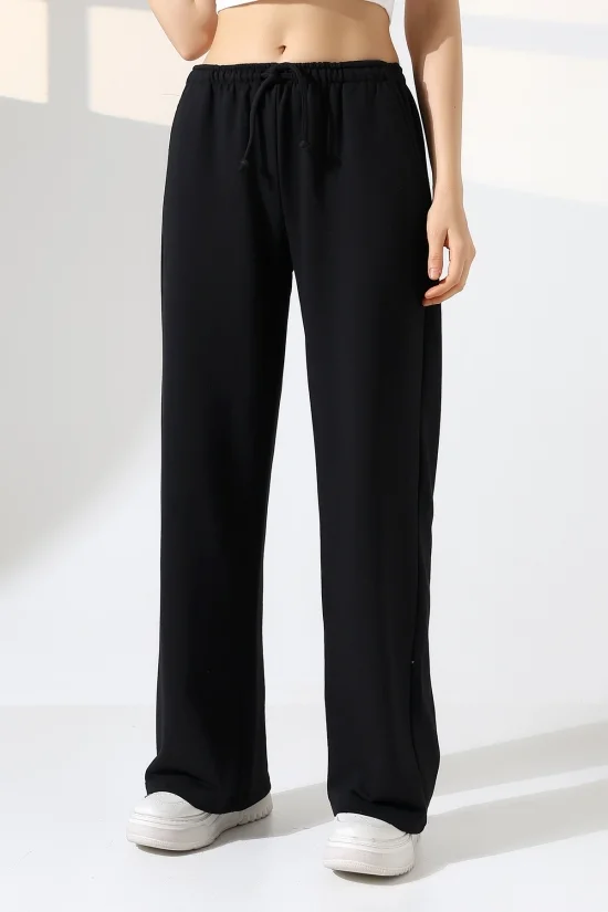 22182 KADIN DİAGONEL ŞARDONSUZ 3 İP PENYE KOMPAKT İNCE KEMERLASTİKLİ PALAZZO PAÇASI AÇIK EŞOFMAN PANTOLON 