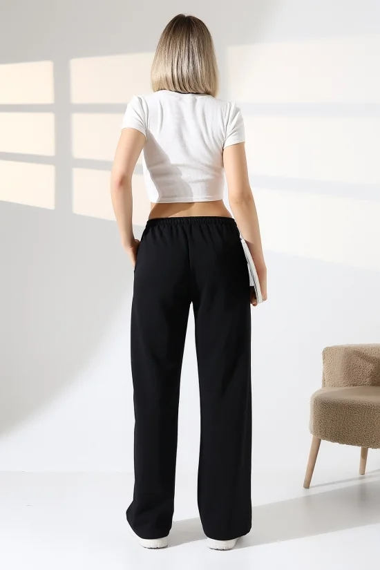 22182 KADIN DİAGONEL ŞARDONSUZ 3 İP PENYE KOMPAKT İNCE KEMERLASTİKLİ PALAZZO PAÇASI AÇIK EŞOFMAN PANTOLON 