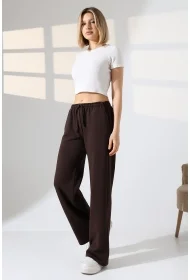 22182 KADIN DİAGONEL ŞARDONSUZ 3 İP PENYE KOMPAKT İNCE KEMERLASTİKLİ PALAZZO PAÇASI AÇIK EŞOFMAN PANTOLON 