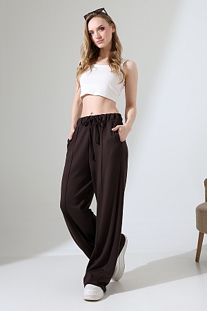 22060 KADIN DOUBLEFACE YUMUŞAK DOKU ÖNÜ ÇIMALI PAÇASI AÇIK EŞOFMAN PANTOLON 