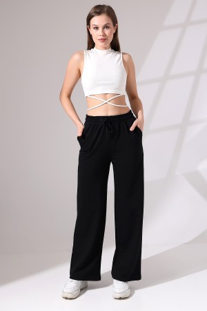 21655 KADIN FULL LYC PENYE KOMPAKT 2 İPLİK CEPLİGENİŞ  PAÇASI AÇIK PANTOLON 