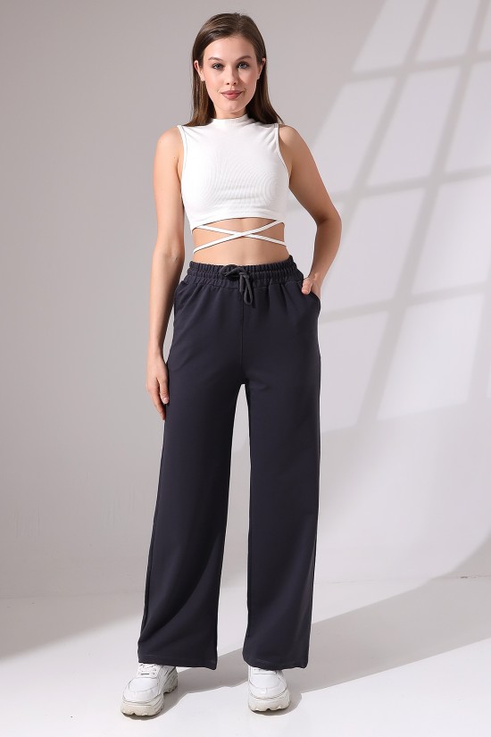 21655 KADIN FULL LYC PENYE COMPACKT 2 İPLİK CEPLİGENİŞ  PAÇASI ACIK PANTOLON 