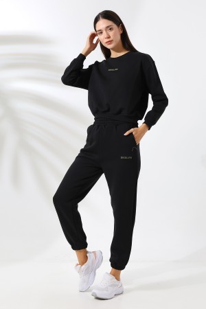 21698 DİESLİFE ENJEKSİYON BASK. KADIN 3 İP PENYE KOMPAKT ŞARDONLU BİSİKLET YAKA GENİŞKISA SWEAT VE.CEPLİ ENJ BASK PAÇA LAST.PANTOLON ALT ÜST TAKIM 