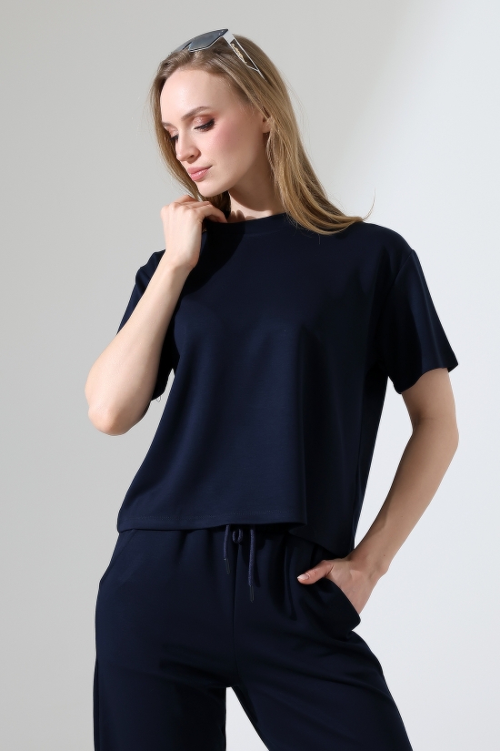 22056 KADIN DOUBLEFACE YUMUŞAK DOKULU KUMAŞ KISAKOL TSHIRT VE ALTI CEPLİ PAÇA AÇIK SALAŞ PANTOLON ALT ÜST TAKIM 