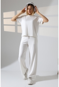 22056 KADIN DOUBLEFACE YUMUŞAK DOKULU KUMAŞ KISAKOL TSHIRT VE ALTI CEPLİ PAÇA AÇIK SALAŞ PANTOLON ALT ÜST TAKIM 