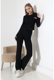 22133 KADIN PARMAK GEÇMELİ UZUN KOL TSHIRT VE ALT PANTOLON FULL LYC RİBANA TAKIM 