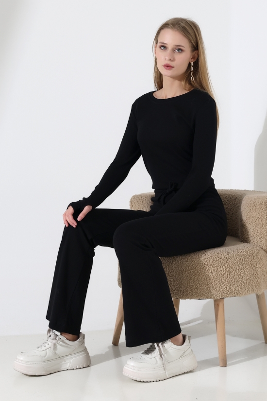 22133 KADIN PARMAK GEÇMELİ UZUN KOL TSHIRT VE ALT PANTOLON FULL LYC RİBANA TAKIM 