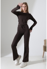 22133 KADIN PARMAK GEÇMELİ UZUN KOL TSHIRT VE ALT PANTOLON FULL LYC RİBANA TAKIM 