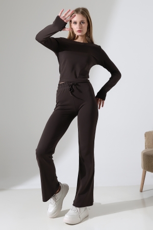 22133 KADIN PARMAK GEÇMELİ UZUN KOL TSHIRT VE ALT PANTOLON FULL LYC RİBANA TAKIM 