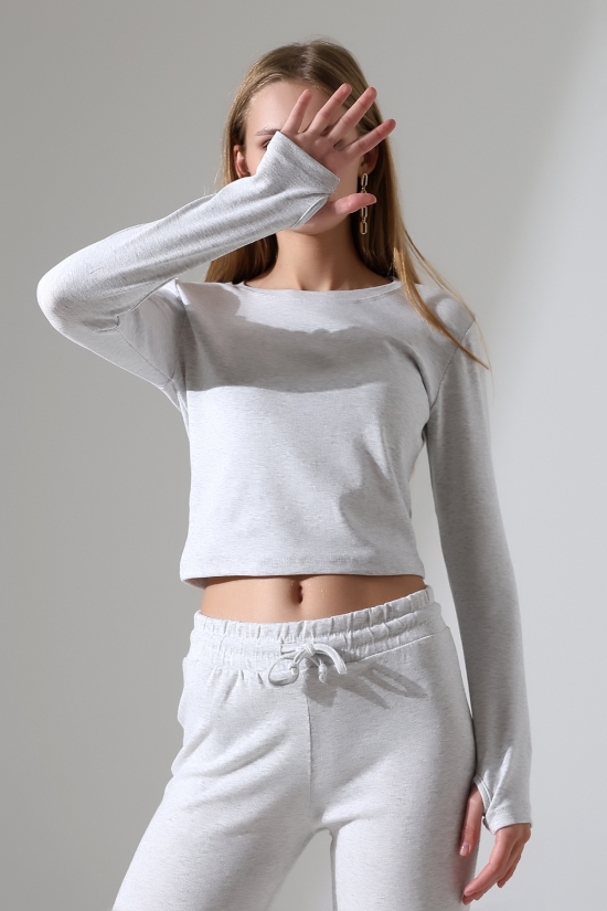 22133 KADIN PARMAK GEÇMELİ UZUN KOL TSHIRT VE ALT PANTOLON FULL LYC RİBANA TAKIM 