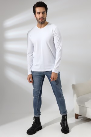 19647 ERKEK REGULAR FİT UZUN KOL V YAKA TSHIRT