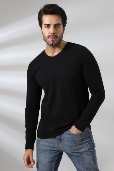 19647 ERKEK REGULAR FİT UZUN KOL V YAKA TSHIRT