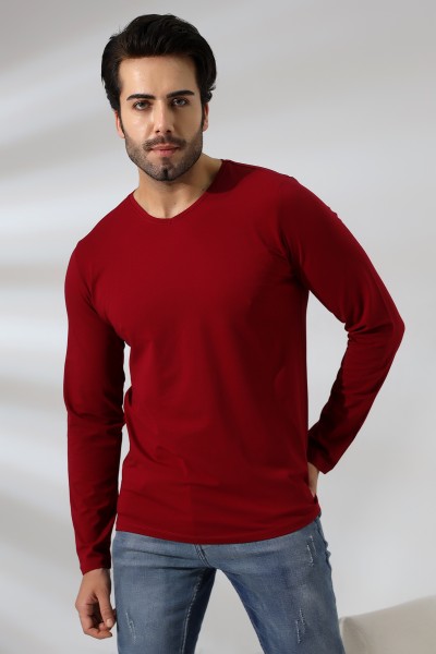 19647 ERKEK REGULAR FİT UZUN KOL V YAKA TSHIRT