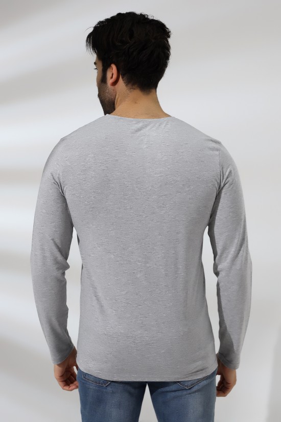 19647 ERKEK REGULAR FİT UZUN KOL V YAKA TSHIRT