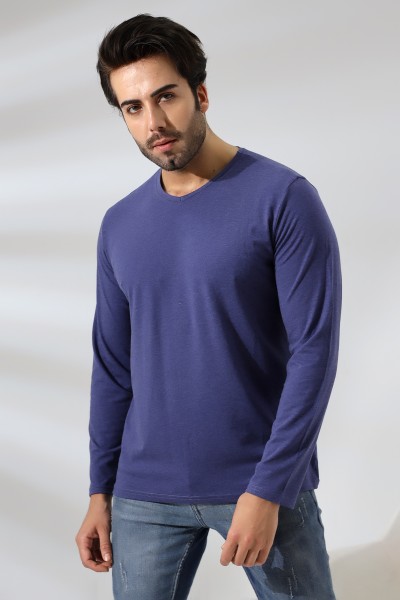 19647 ERKEK REGULAR FİT UZUN KOL V YAKA TSHIRT