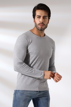 19698 ERKEK REGULAR FİT UZUN KOL PİS V YAKA TSHIRT