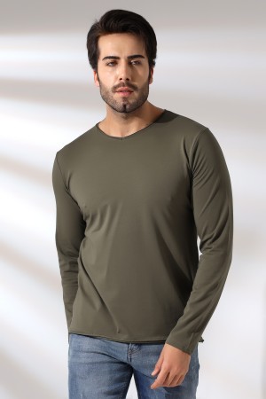 19698 ERKEK REGULAR FİT UZUN KOL PİS V YAKA TSHIRT