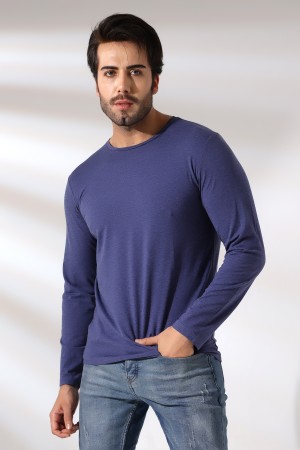 21483 ERKEK REGULAR FİT UZUN KOL BİSİKLET YAKA TSHIRT