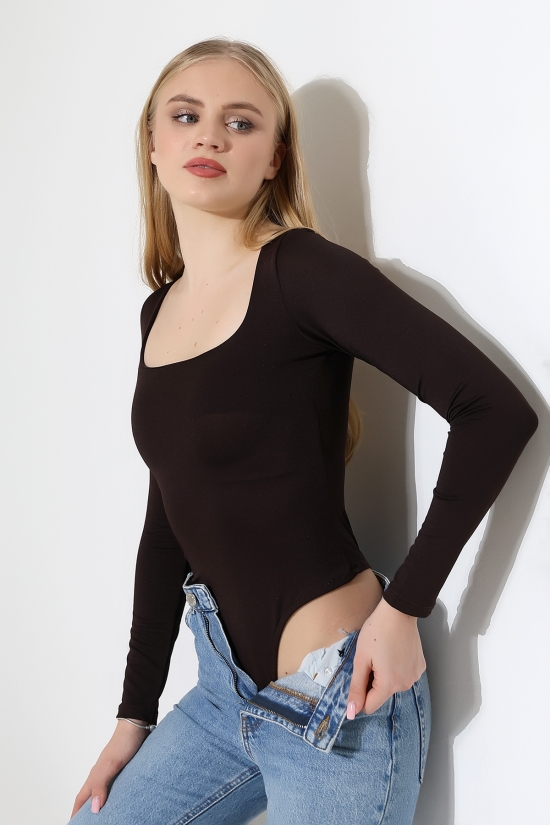 21940 KADIN FULL LYC MİKRO TULUM KARE YAKA UZUN KOL  ALTI KÜLOTLU VE ÇITÇITLI TSHIRT 