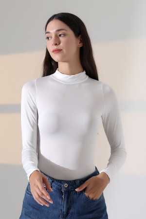 21942 KADIN FULL LYC MİKRO YARIM BALIKCI YAKA UZUN KOL  ALTI KÜLOTLU VE ÇITÇITLI TSHIRT 