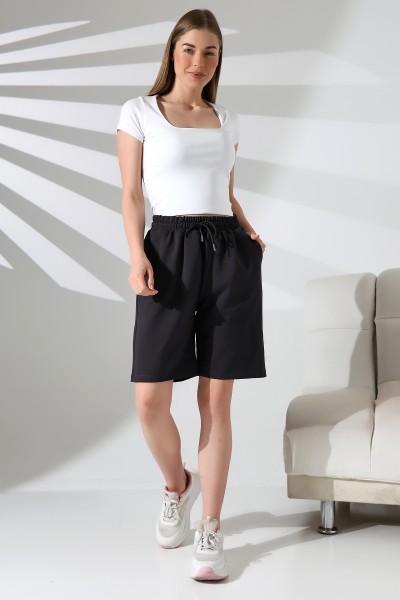 21823 KADIN LYC PENYE KOMPAKT 2 İPLİK CEPLİ UZUN ŞORT 