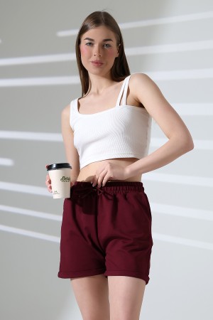 21822 KADIN LYC PENYE KOMPAKT 2 İPLİK CEPLİ PAÇASI KATLAMALI ŞORT 