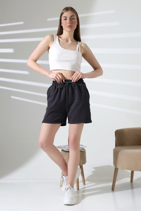 21822 KADIN LYC PENYE KOMPAKT 2 İPLİK CEPLİ PAÇASI KATLAMALI ŞORT 