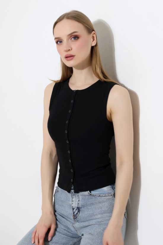 22077 KADIN FULL LYC RİB 10 DÜĞMELİ KOLSUZ YELEK 